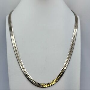 Vintage Gold Tone Herringbone Chain Necklace Classic Flat Link Statement